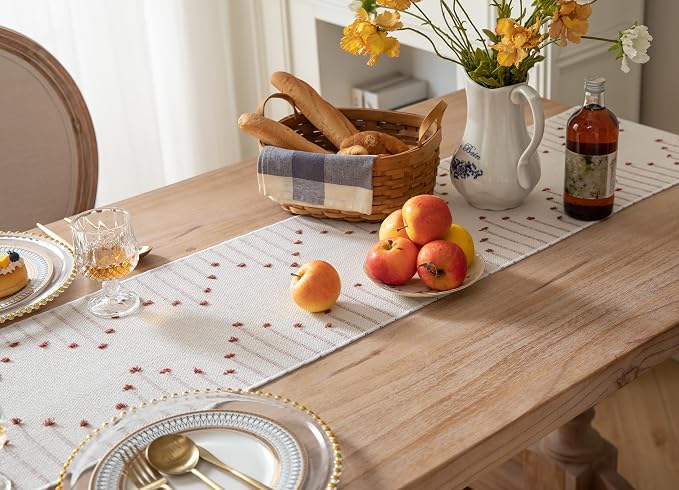 Boho Table Runner 13 x 72 Inch Long Natural Cotton Woven Runner - Image 3