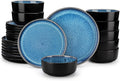 vancasso PLAYA Plates and Bowls Sets, 24 Pieces Blue Dinnerware Sets by vancasso
