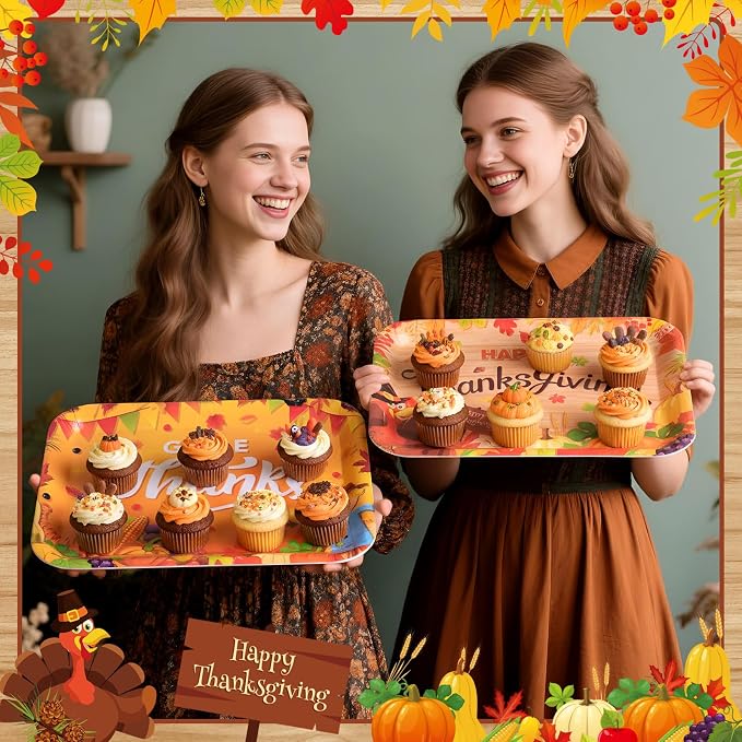 Vesici 4 Pack Thanksgiving Melamine Serving Trays, 13 x 10 Inch Rectangular - Image 7