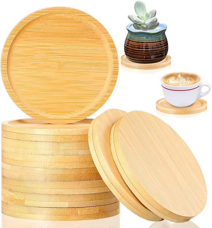 Patelai 10 Pcs Round Bamboo Coasters by Patelai