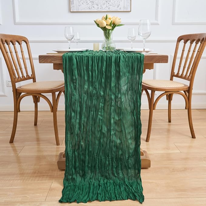 Asee'm 3pcs Emerald Green Cheesecloth Table Runner Christmas 10FT Rustic | Fall - Image 6