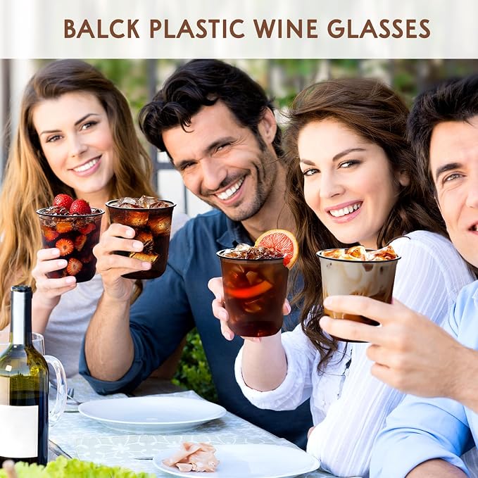 KesaPlan 100 Pcs 12oz Plastic Black Cups, Disposable Wine Cocktail Glasses | - Image 6