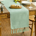 Artoid Mode Sage Green Tassel Table Runner, Spring Linen Blend Kitchen Table by ArtoidMode