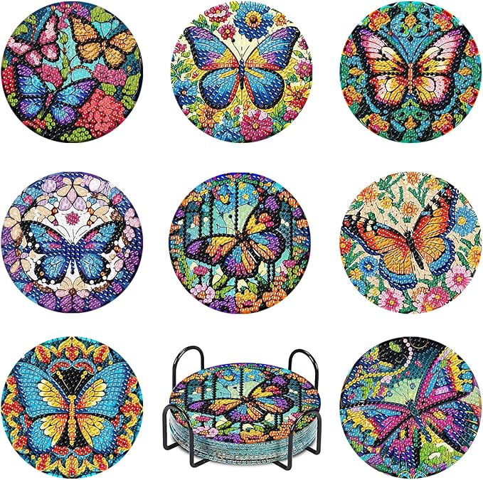 Mrnsiet 8 Pcs Butterfly Diamond Painting Coasters Kits by Mrnsiet