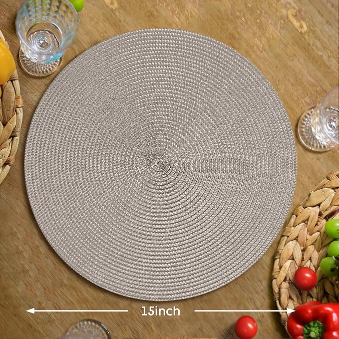 FunWheat Round Braided Placemats Set of 6 Table Mats - Image 2