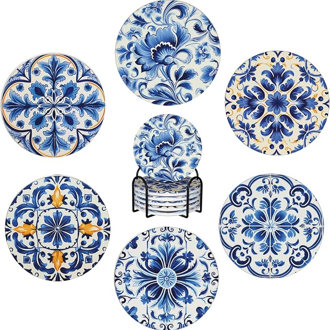 Coasters Set of 6, Coasters for Drinks Absorbent Stone by XCEWA