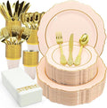 AIRE Pink Gold Plastic Plates Set, leakproof non-bending, heavy-duty leakproof by AIRE