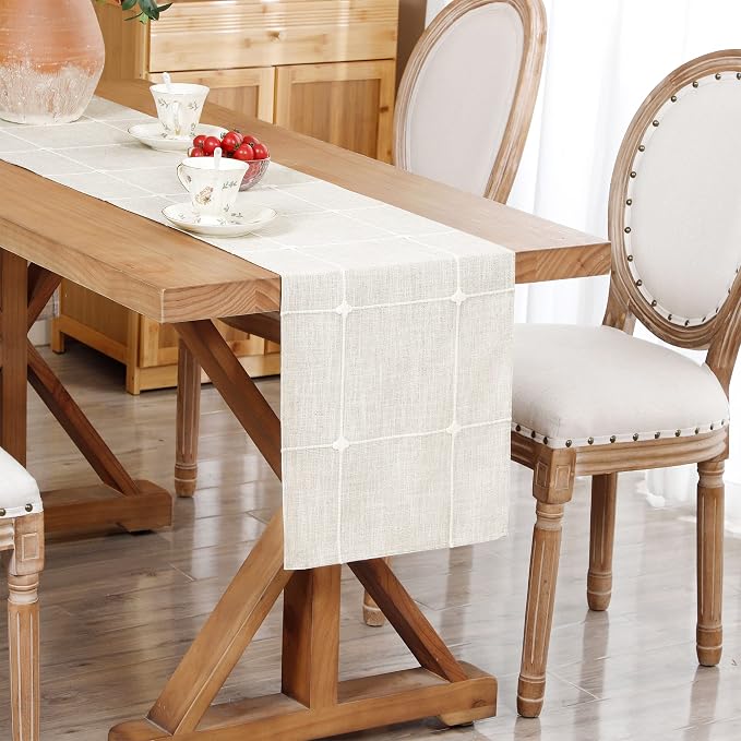 NEWISHER Rustic Embroidered Plaid Cloth Table Runner 72 inches, Farmhouse by Newisher