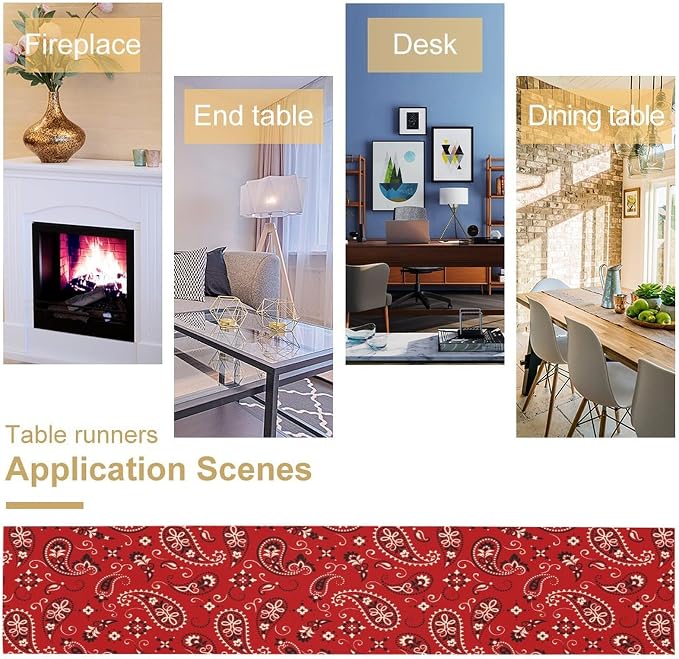 Paisley Table Runner, Boho Vintage Western Red Paisley Flower Print Table Runner - Image 5