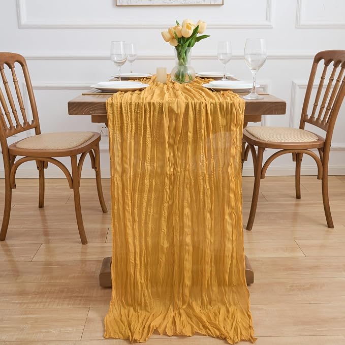 Asee'm 2pcs Gold Yellow Cheesecloth Table Runner Summer 10FT Rustic Gauze | - Image 6
