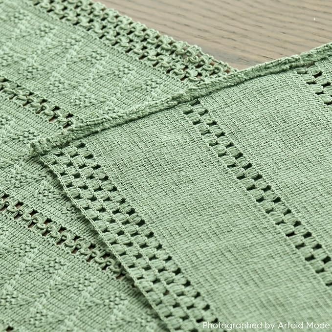 Artoid Mode Light Green Woven Farmhouse Hollow Table Runner 12x108 Inch | - Image 4