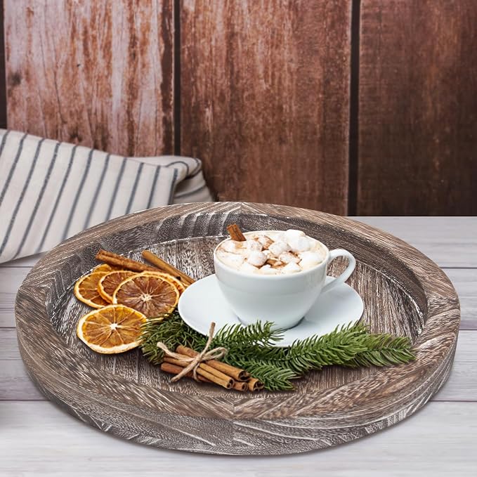 Round Wood Trays Home Decor Farmhouse Coffee Table Centerpieces Decorative | - Image 6
