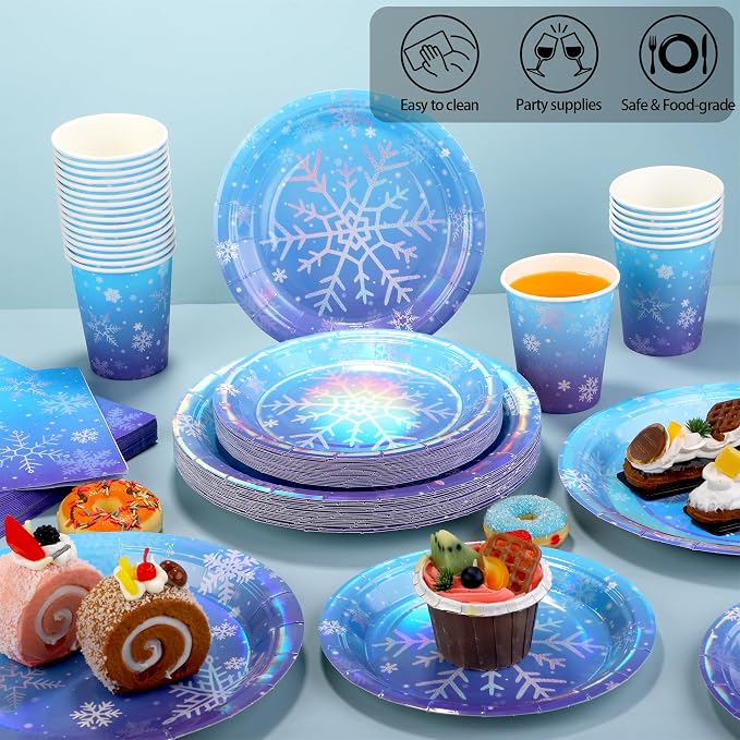 Kochorie 96 Pieces Frozen Iridescent Winter Snowflake Birthday Party Supplies - Image 5