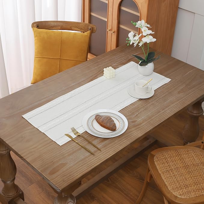 Gernaice Boho Table Runner, Rustic Cotton Linen Farmhouse Table Runners by Gernaice
