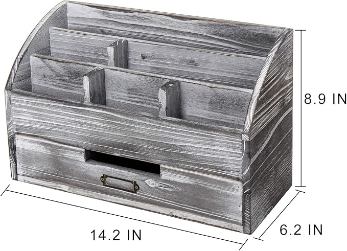 canwedance Distressed Rustic Wooden Office Desk Organizer 5 Compartment - Image 2