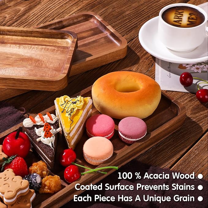 Roowest 5 Pack Solid Acacia Wood Serving Trays - Image 2