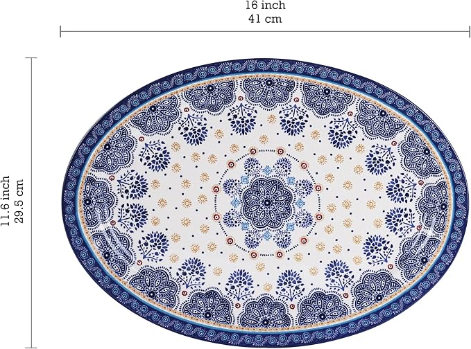 Bico Blue Talavera 16 plus 14 inch Oval Platters Set, Microwave and Dishwasher - Image 3