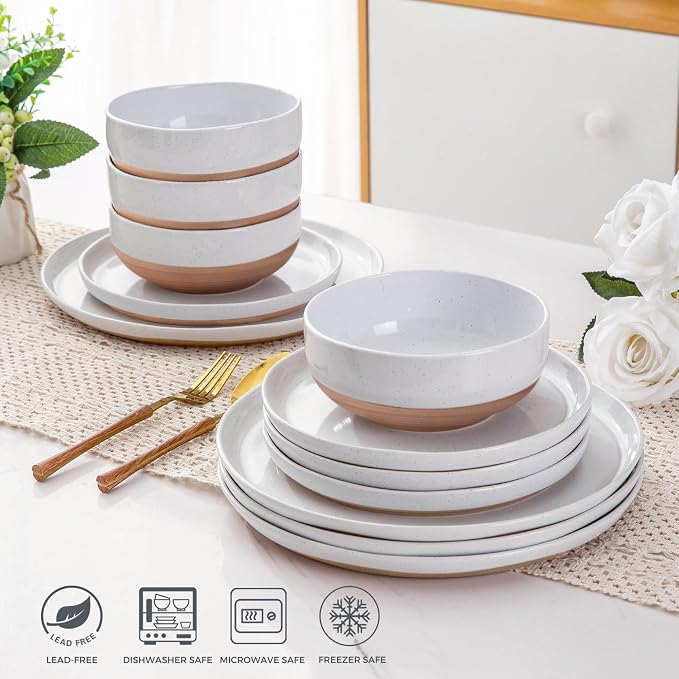 AmorArc Dinnerware Sets for 6, 18 Pieces Ceramic Plates and Bowls Set | Scratch - Image 5
