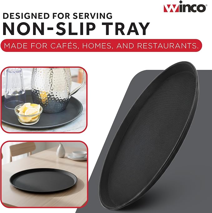 Winco 14" Black Premium Round Fiberglass Glass Tray | Restaurant service - Image 6