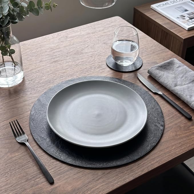 Jovono Premium Faux Leather Round Placemats Set of 6 - Image 3