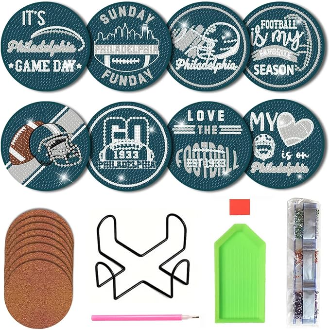 Bartogro 8 Pcs Diamond Painting Coaster Kits, DIY Football Diamond Art Coasters by Bartogro