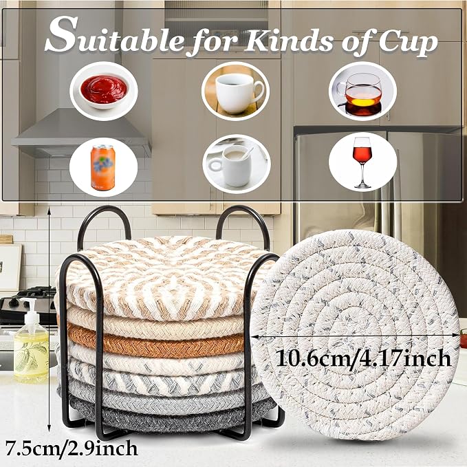 Woven Coasters Set of 8, Absorbent Drink Coasters - Image 2