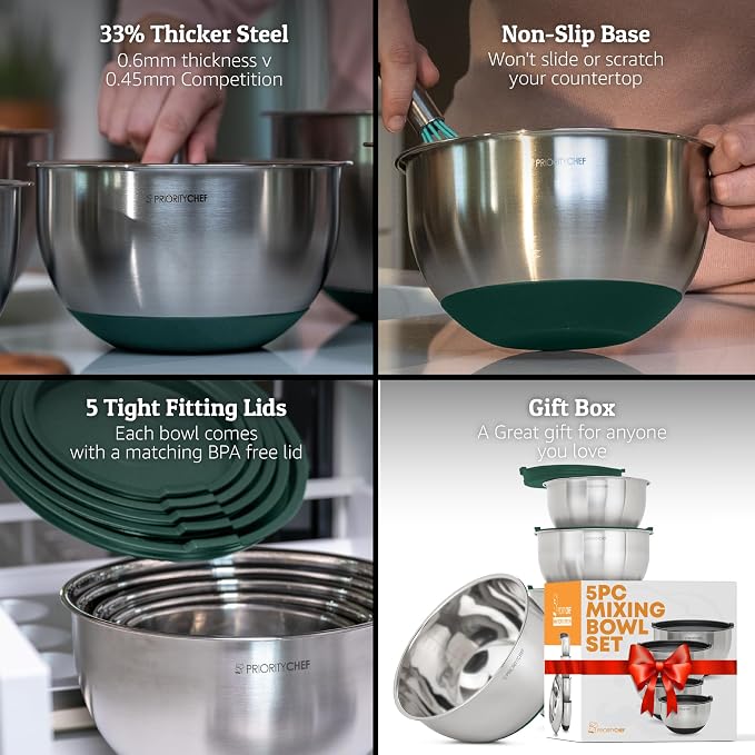 Premium Mixing Bowls With Airtight Lids Set, Thicker Stainless Steel Mixing - Image 2