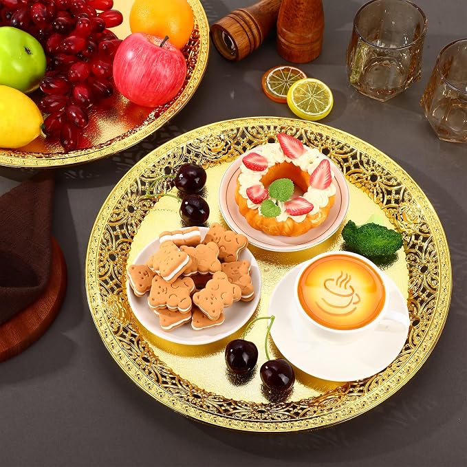 10 Pack Gold Plastic Serving Tray Bulk Lightweight Round Party Snack Serving - Image 3