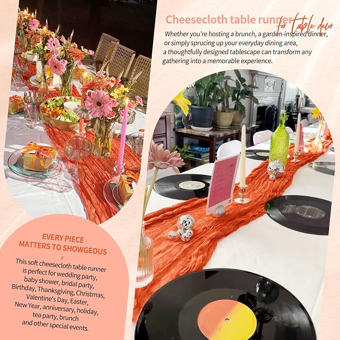 4 Pack Cheesecloth Table Runner 10FT Orange Table Runner Boho Gauze Cheese - Image 8