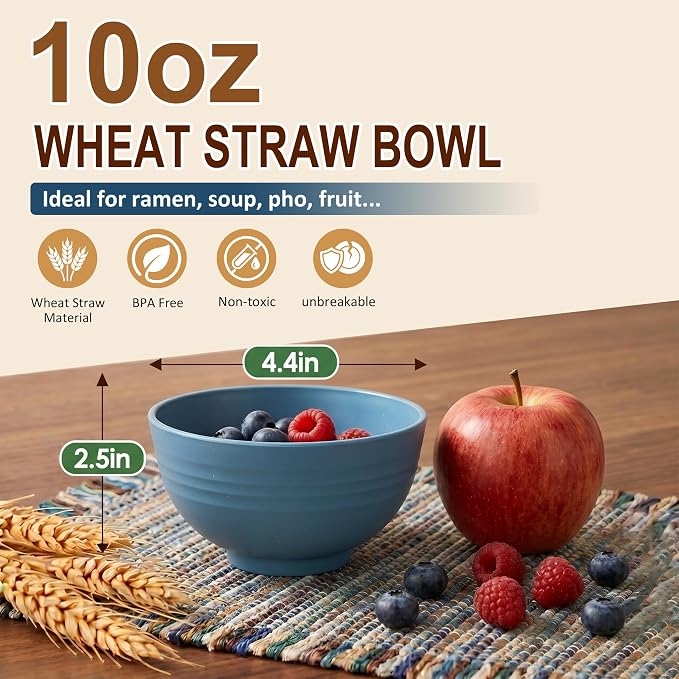 Small Plastic Bowls 10oz, Unbreakable Wheat Straw Bowls Sets of 8, Microwave & - Image 2