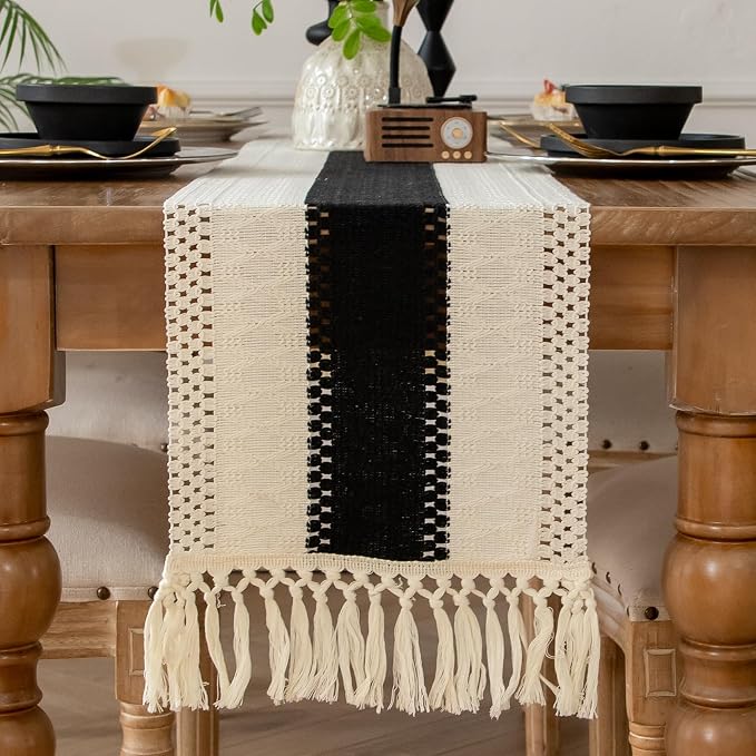 EMMTEEY Boho Table Runner with Tassels 72 Inches Long, Scratch & Heat Resistant - Image 5