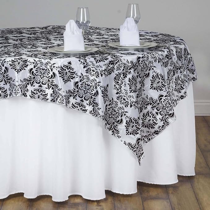 Efavormart Black Damask Flocking Square Tablecloth Overlay 60"x60" Square - Image 2