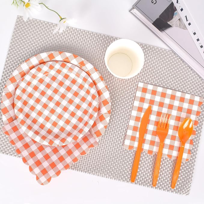 Vyntra Checkered Gingham Paper Plates and Napkins Set - Image 3