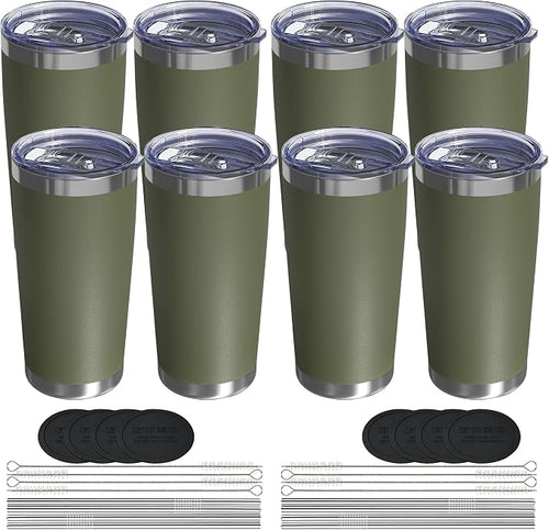 20oz Travel Coffee Tumbler 8 Pack, Lids and Straws, Stainless Steel | Double by UIRZOTN