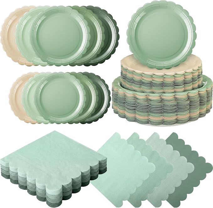 200pcs Sage Green Plates and Napkins Tableware Set Serve 50 Guests Includes by Ziliny