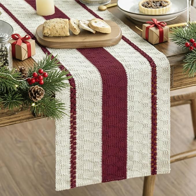 Artoid Mode Red Rustic Woven Table Runner 12x108 Inch | Holiday Farmhouse by ArtoidMode