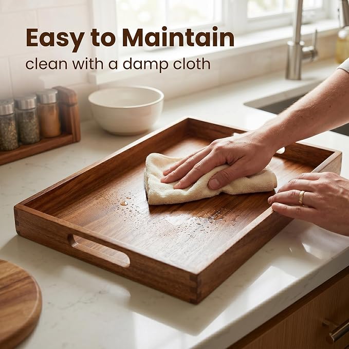 2Pack Acacia Wooden Serving Tray17x12 Nesting Ottoman Trays - Image 7