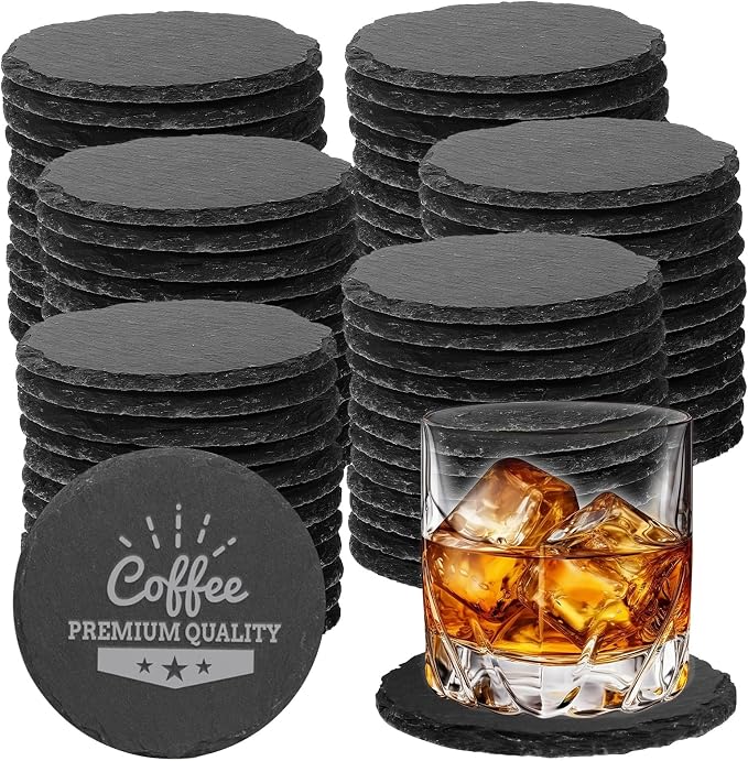 72 PCS Black Natural Slate Coasters Bulk Set 4 Inch Laser Engraving Blanks by DASSNANE