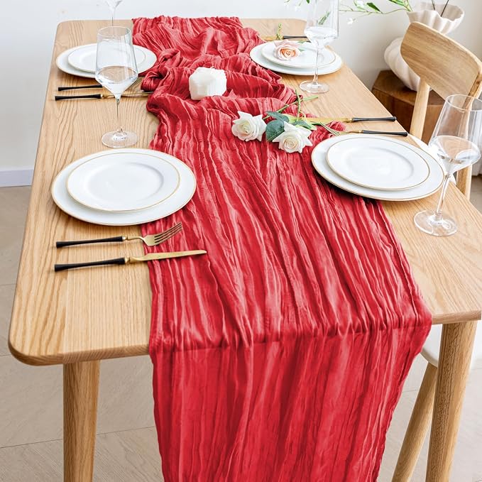 Cheesecloth Table Runner Red 10FT Boho Gauze Runner, 3 Pack | 120 Inch Cheese - Image 6