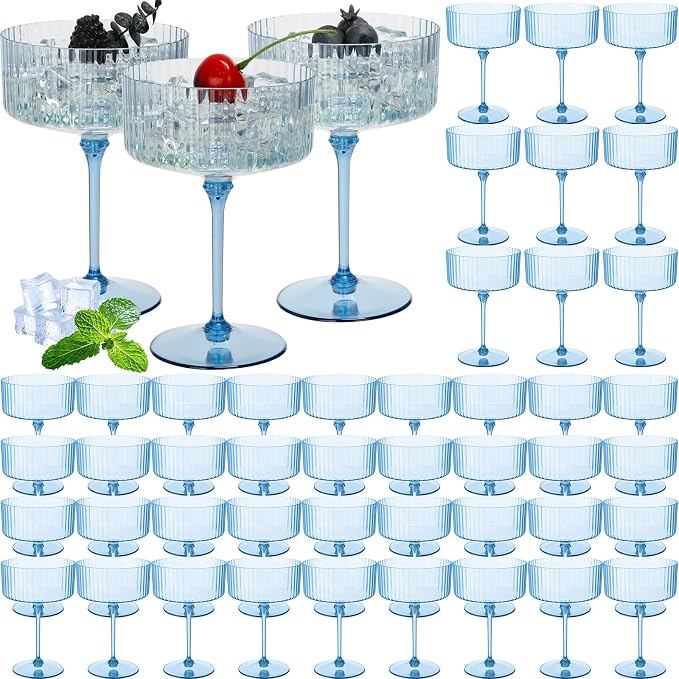 Jingmore 48 Pcs Ribbed Martini Glasses 10 oz Disposable Plastic Vintage Ribbed by Jingmore