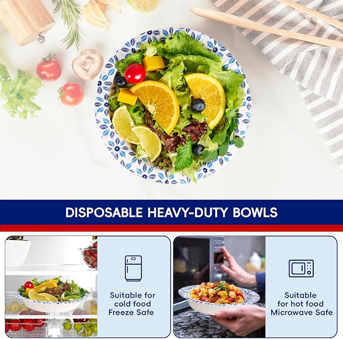160 Count Paper Bowls 20 oz Soak Proof, Heavy Duty Printed Disposable Bowls Bulk - Image 3