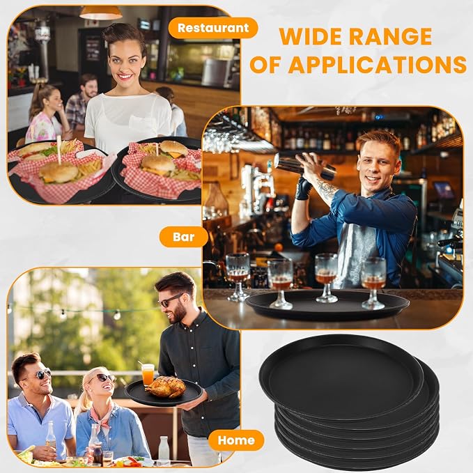 20 Pcs Black Restaurant Serving Trays Bulk Plastic Non Slip Surface Round Drink - Image 7