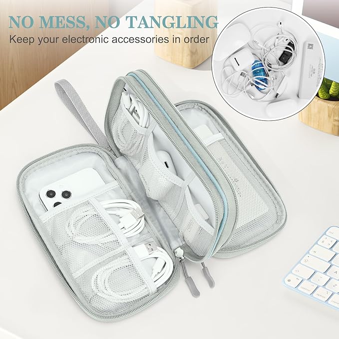 FYY Electronic Organizer, Travel Tech Pouch Bag, Mint Green | Wrist Strap - Image 5