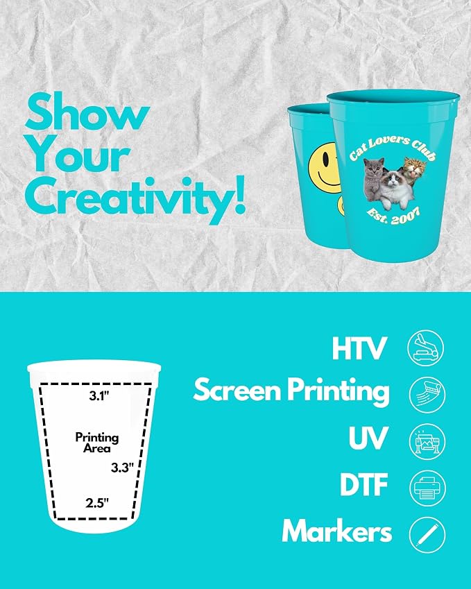 PartyPrints 100 Pack 16 oz Turquoise Reusable Blank Plastic Cups, Stadium Cups - Image 3