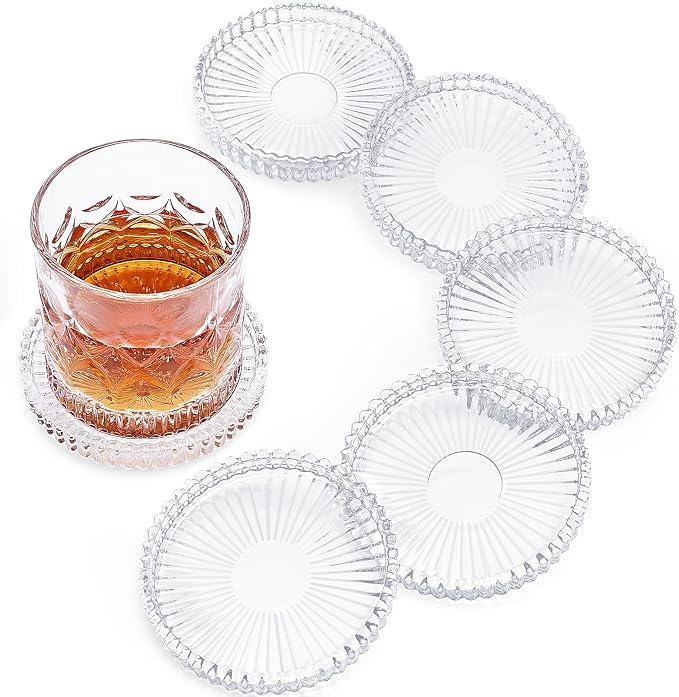 Modern Clear Glass Coasters Set of 6, Cute Coasters Table Mats by GOHDODD