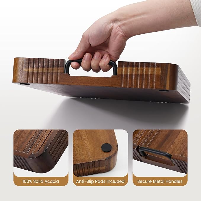 Acacia Wood Serving Tray with Metal Handles, 17x13in | Decorative coffee table - Image 7