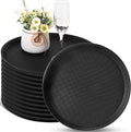 12 Pcs Black Restaurant Serving Trays Bulk Plastic Non Slip Surface Round Drink by Unknown