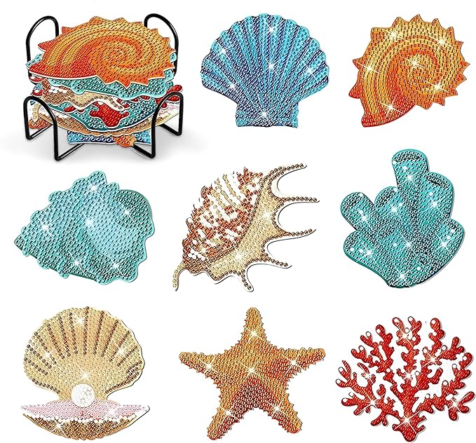 8 pcs Diamond Painting Coasters | Diamond Art Coasters | Sea Shells Diamond Art by LGANHAPY