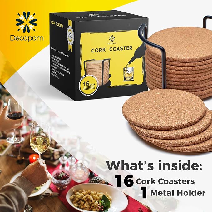 Cork Coasters for Drinks with Metal Holder - Image 2
