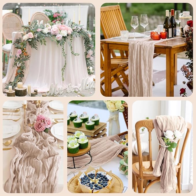 Cheesecloth Table Runner 10FT Nude Pink Boho Gauze Sheer Table Runners | Cheese - Image 7